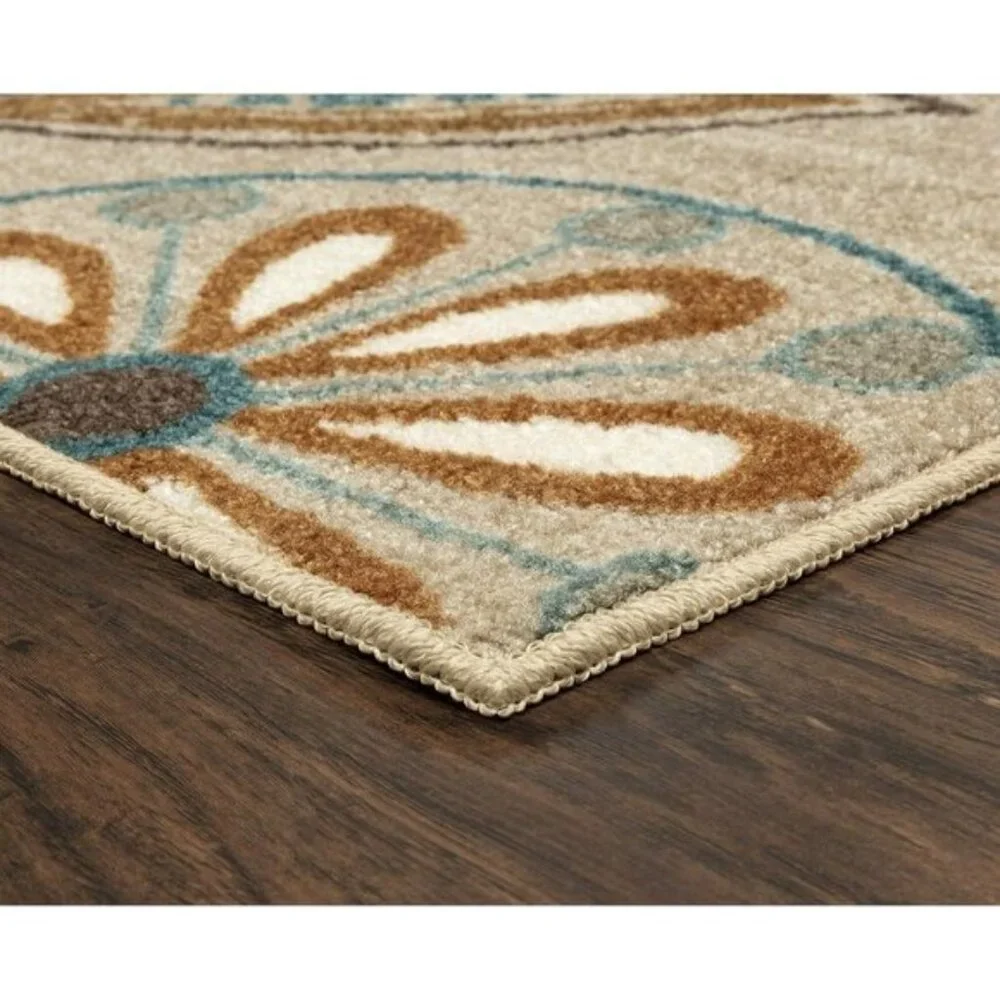 New 1.8x2.10ft Reggie Floral Kitchen Area Rug. Washable Non-Slip Carpet - Beige